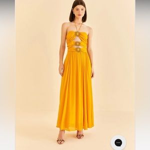 FARM RIO Yellow Sleeveless Maxi Dress With Sun Buckle
